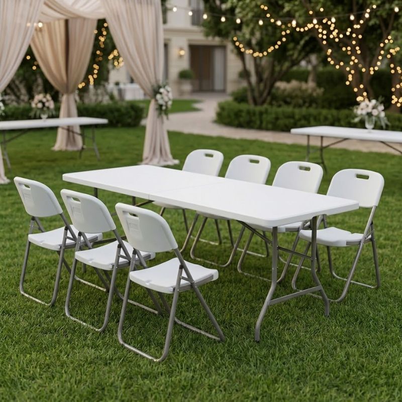 Capri Megapap folding catering - conference table - suitcase color ice white 240x76x74cm.
