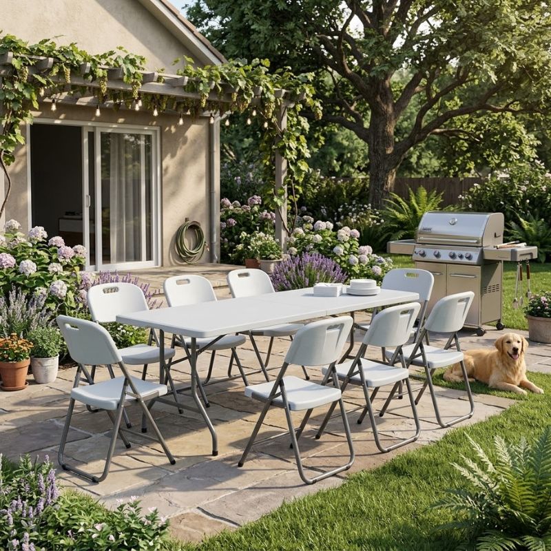 Capri Megapap folding catering - conference table - suitcase color ice white 240x76x74cm.