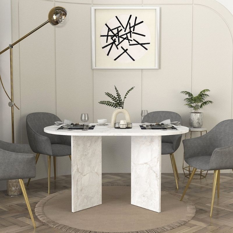 Cortado Megapap melamine dining table in white marble color 138x80x75cm.