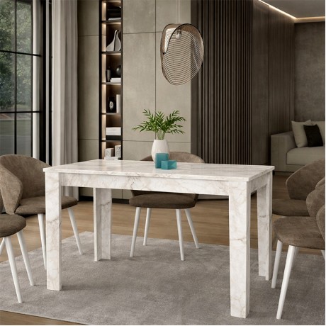 Darlen Megapap melamine dinner table in white marble color 125x72x74cm.