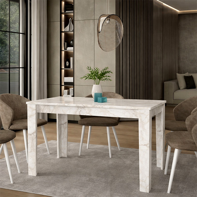 Darlen Megapap melamine dinner table in white marble color 125x72x74cm.