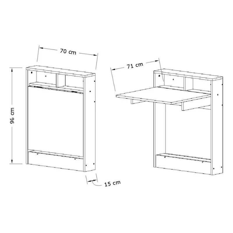 Bracke Megapap melamine wall mounded folding table in white color 70x15x96cm.