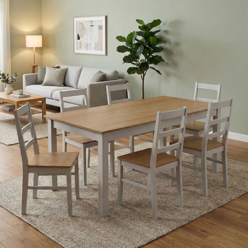 Fira Megapap melamine - MDF dining table in white - oak color 180x90x78cm.