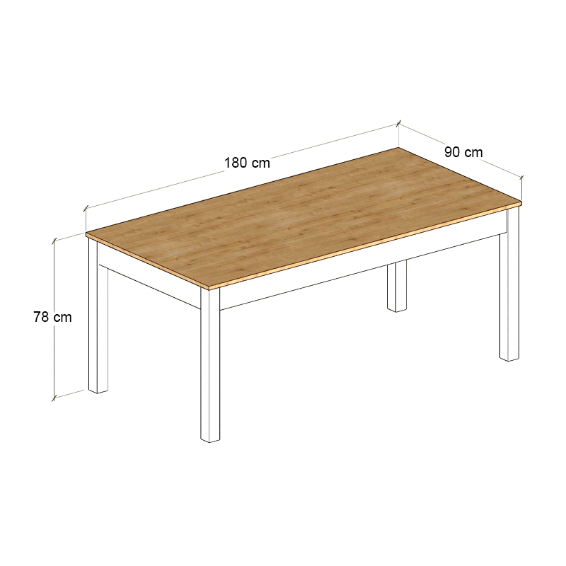 Fira Megapap melamine - MDF dining table in white - oak color 180x90x78cm.