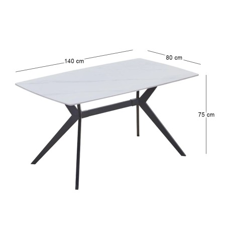 GALI Dining Table 140x80cm Metal Black/Sintered Stone White Marble