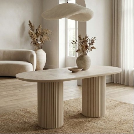 Hazar Megapap MDF dining table in travertine - sandstone color 180x90x77cm.