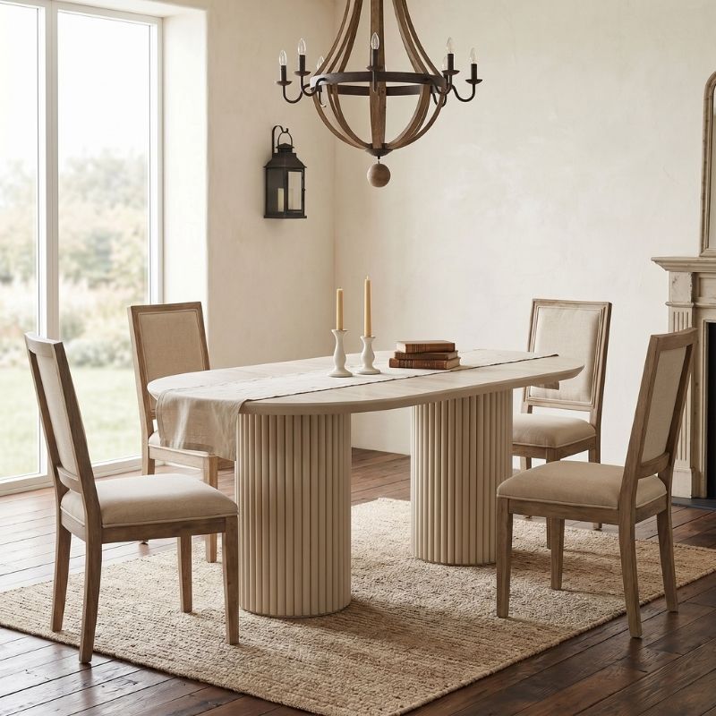 Hazar Megapap MDF dining table in travertine - sandstone color 180x90x77cm.