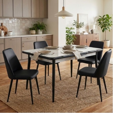 Karen Megapap MDF - metal table extendable color white - black 130/160x80x75cm.