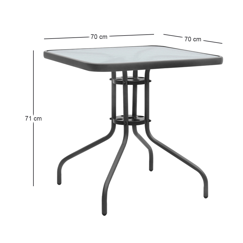 Moreno Megapap metal - tempered glass table in anthracite color 70x70x71cm.