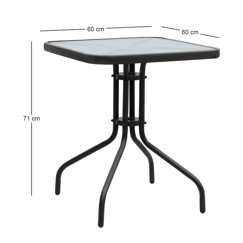 Moreno Megapap metal - tempered glass table in black color 60x60x71cm.