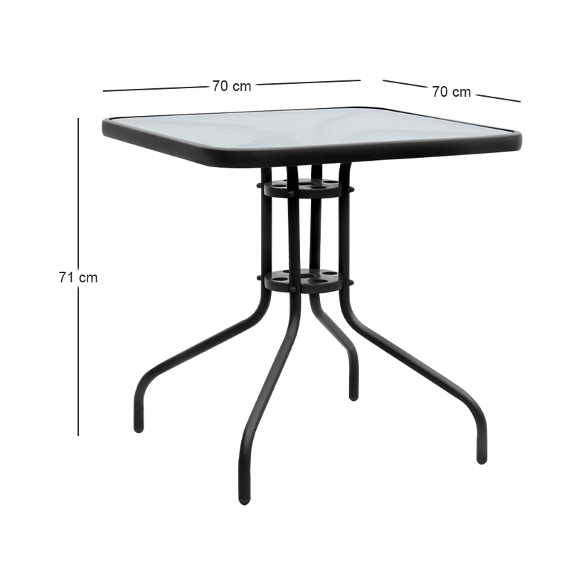 Moreno Megapap metal - tempered glass table in black color 70x70x71cm.