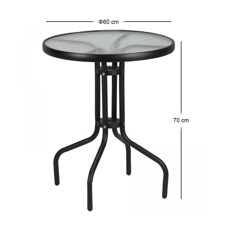 Moreno Megapap metal - tempered glass table in black color Ø60x70cm.