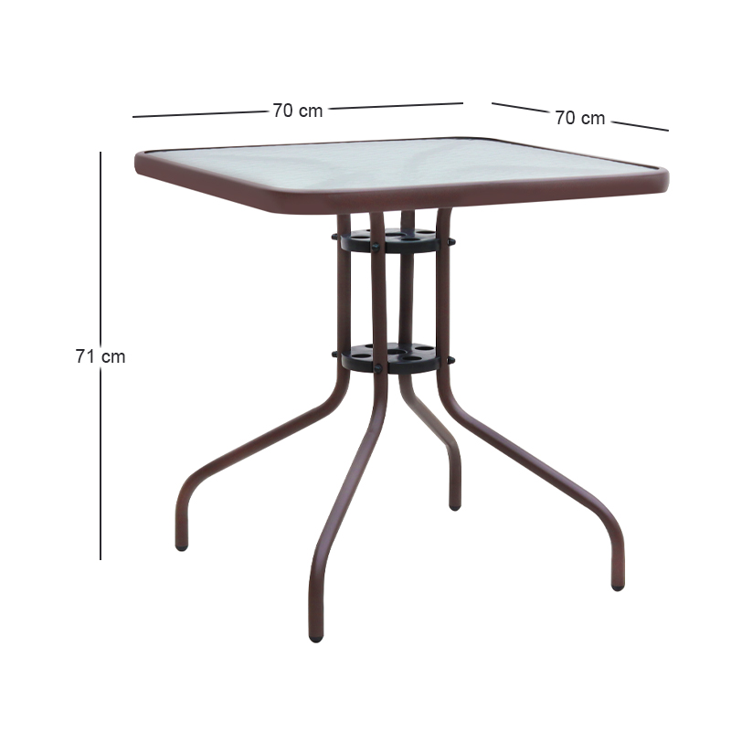 Moreno Megapap metal - tempered glass table in dark brown color 70x70x71cm.