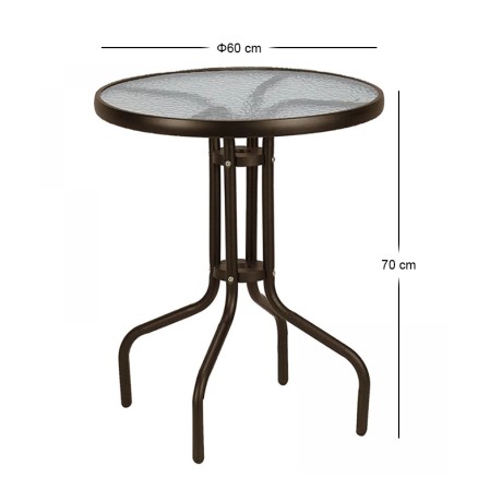 Moreno Megapap metal - tempered glass table in dark brown color Ø60x70cm.