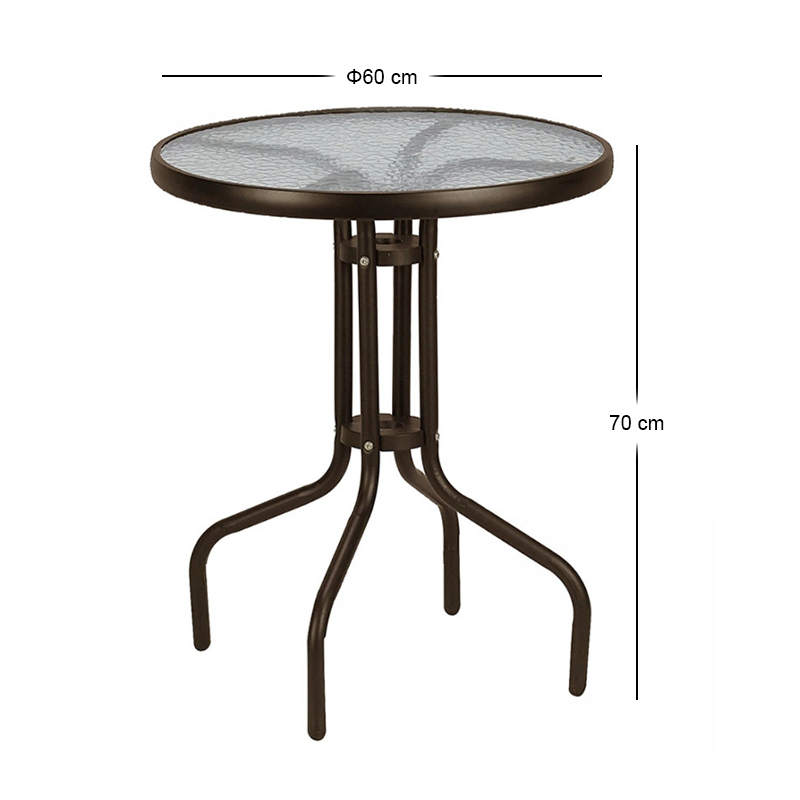 Moreno Megapap metal - tempered glass table in dark brown color Ø60x70cm.