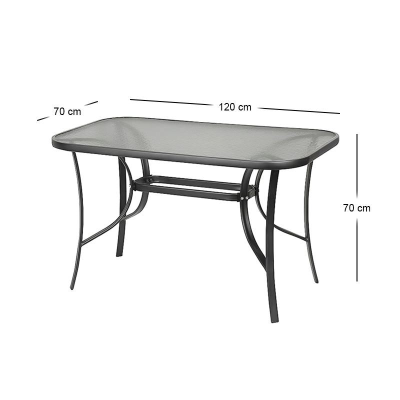 Toledo Megapap metal - tempered glass table in anthracite color 120x70x70cm.