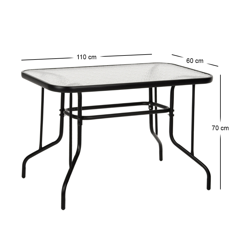 Toledo Megapap metal - tempered glass table in black color 110x60x70cm.