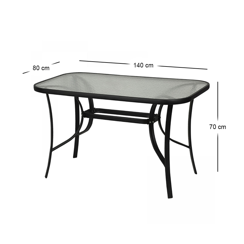 Toledo Megapap metal - tempered glass table in black color 140x80x70cm.