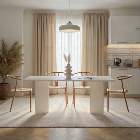 Linza Megapap melamine dining table in white wood color 180x90x75cm.