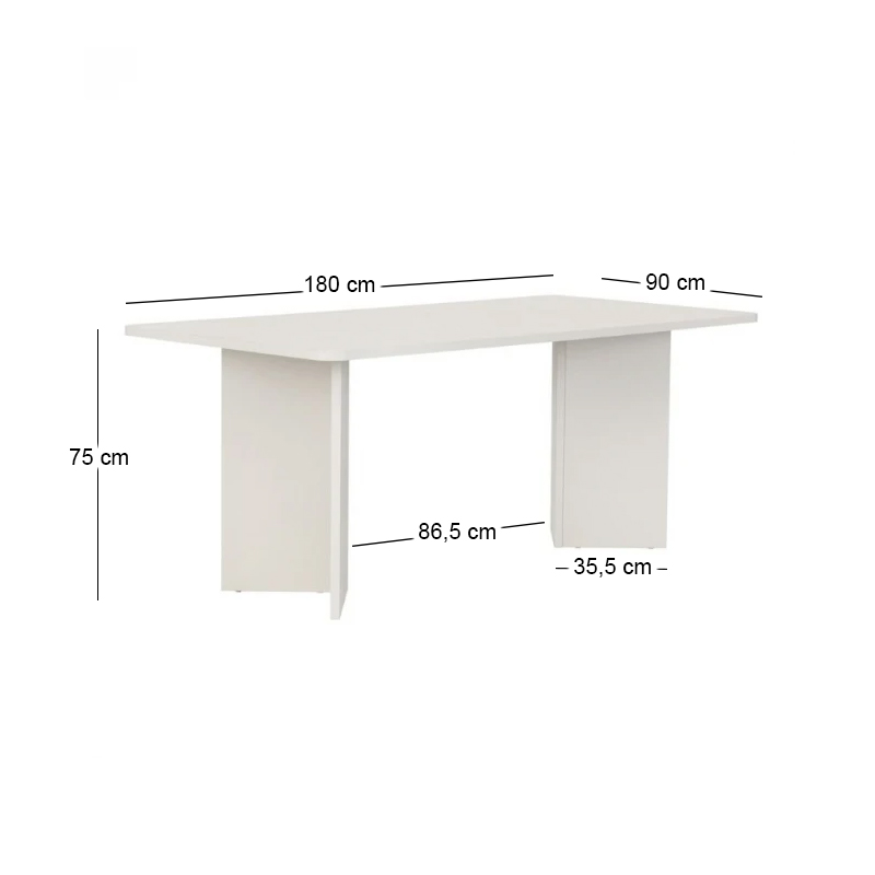 Linza Megapap melamine dining table in white wood color 180x90x75cm.