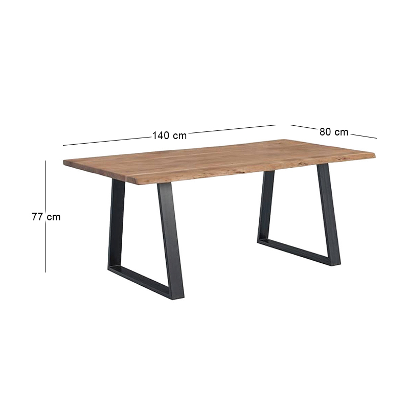LIZARD-W Slim Dining Table 140x80x77 Acacia Natural Finish (Black Paint)