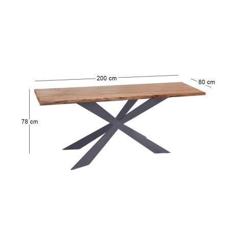 LIZARD-WT Dining Table 200x80x78cm Acacia Natural Finish (Black Paint)