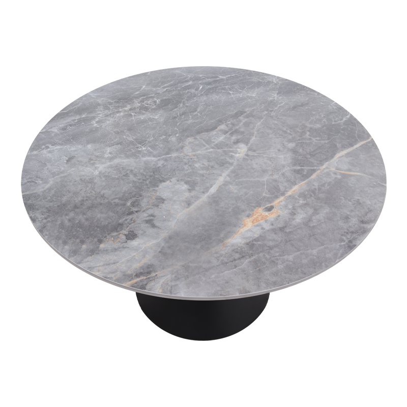 Logan Megapap sintered stone - metal table in grey marble effect and black color Ø120x72cm.