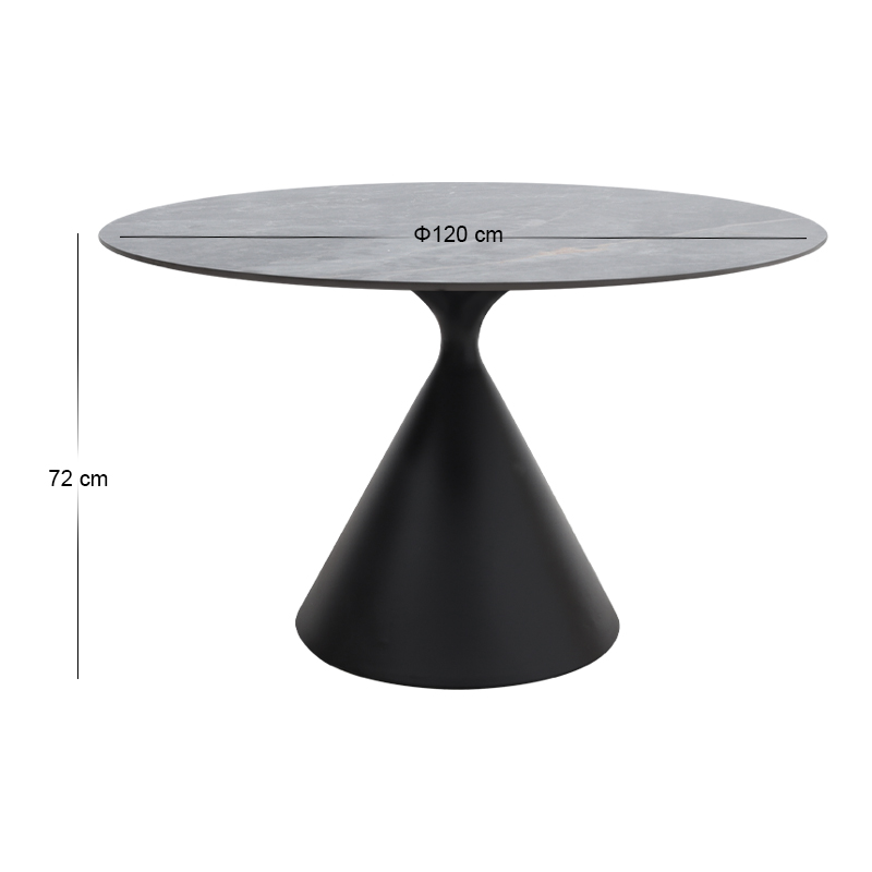 Logan Megapap sintered stone - metal table in grey marble effect and black color Ø120x72cm.