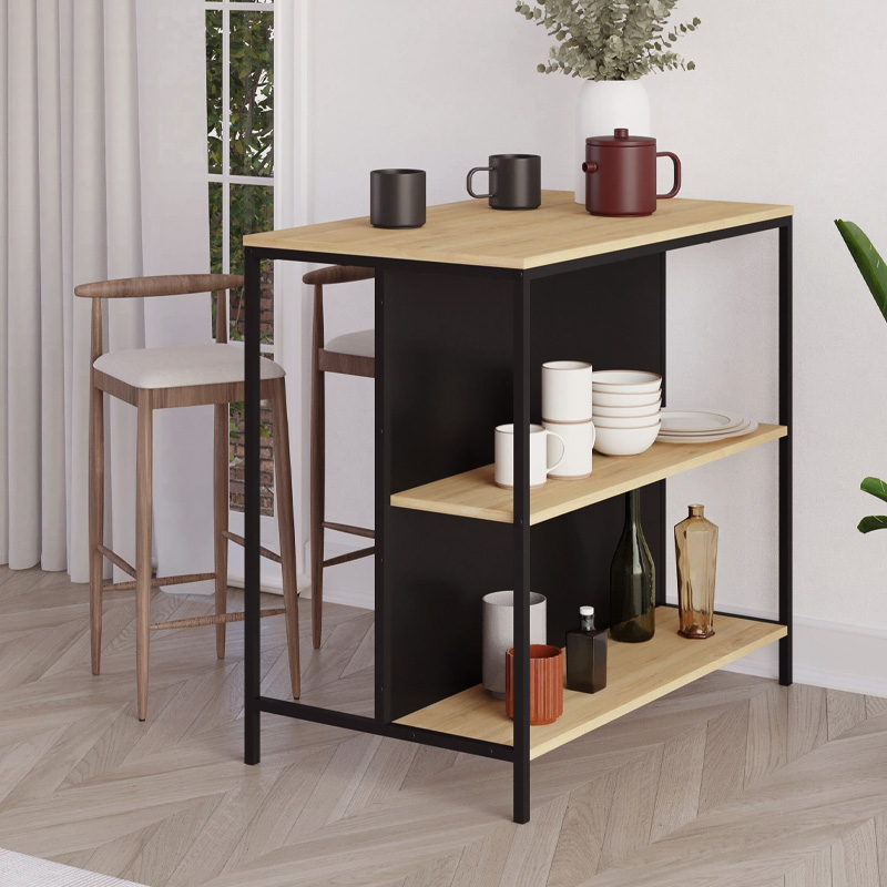 Detroit Megapap melamine bar table in sapphire oak - silky black 100x60x95cm.