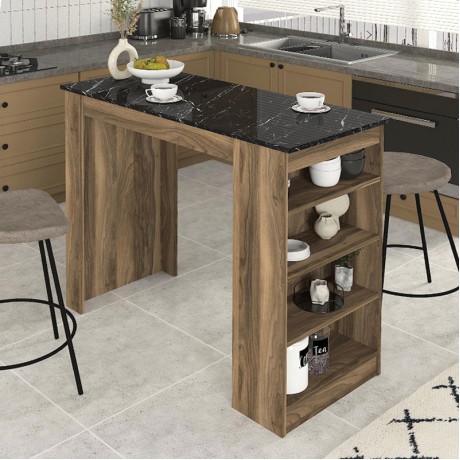 Monaco Megapap melamine bar table color walnut - black marble 120x51,6x101,8cm.