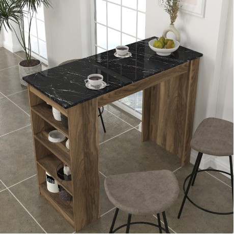 Monaco Megapap melamine bar table color walnut - black marble 120x51,6x101,8cm.