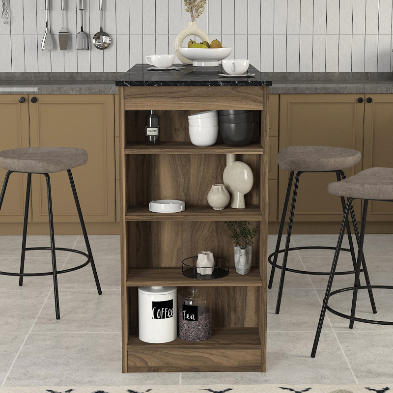 Monaco Megapap melamine bar table color walnut - black marble 120x51,6x101,8cm.
