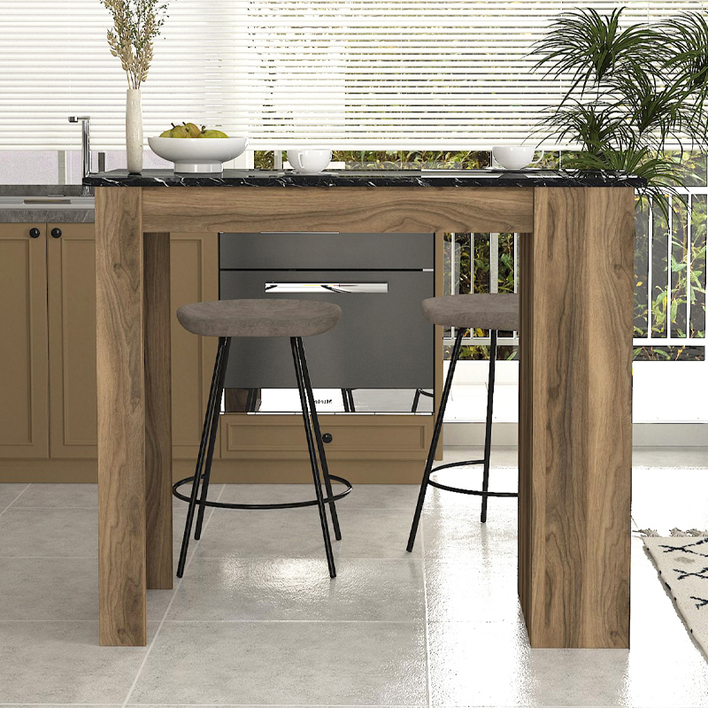 Monaco Megapap melamine bar table color walnut - black marble 120x51,6x101,8cm.