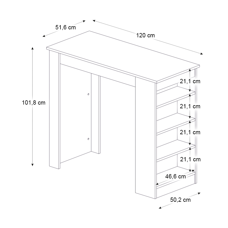 Τραπέζι μπαρ Monaco Megapap χρώμα λευκό - sapphire oak 120x51,6x101,8εκ.