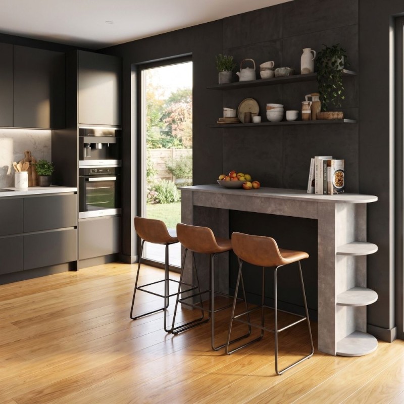 Vigne Megapap melamine bar table in concrete grey color 150x51.6x101.8cm.
