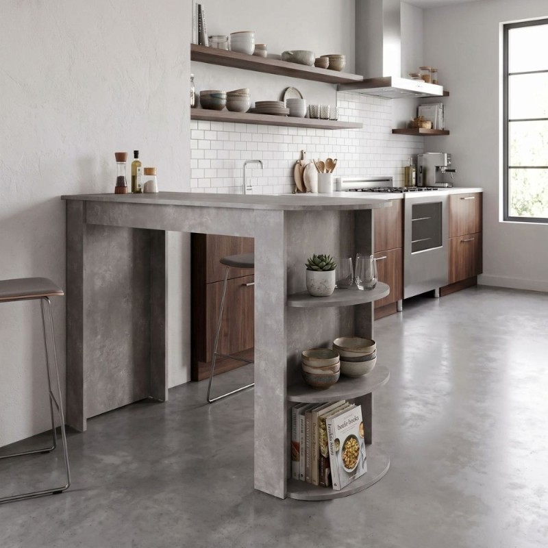 Vigne Megapap melamine bar table in concrete grey color 150x51.6x101.8cm.