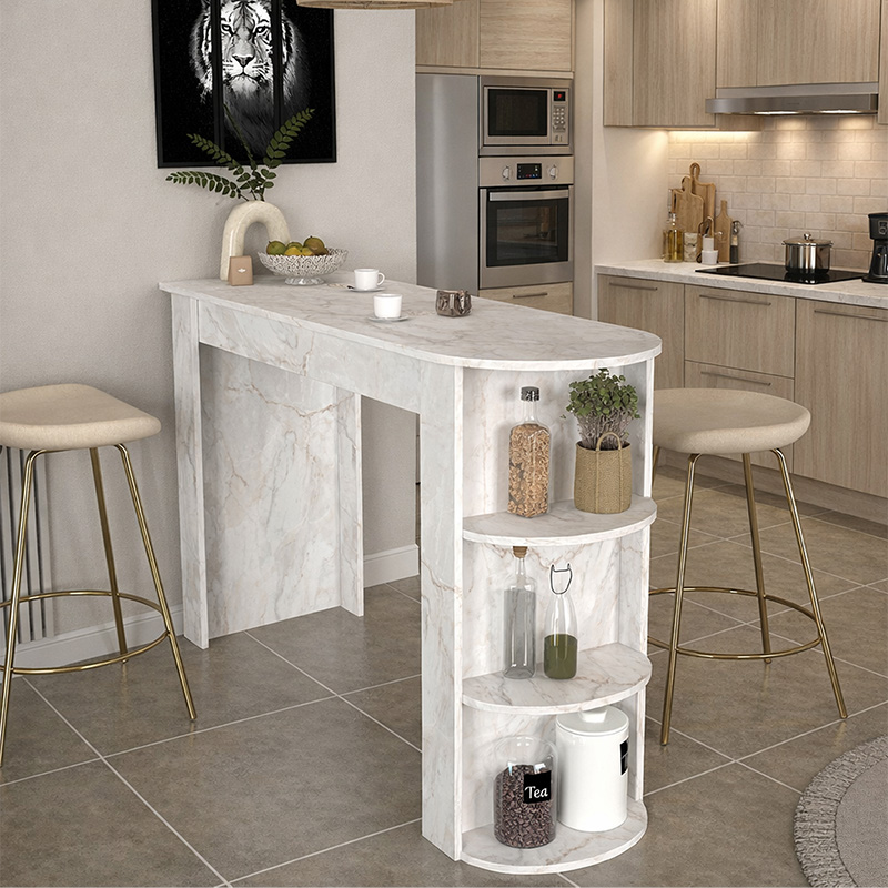 Vigne Megapap melamine bar table in white marble color 150x51.6x101.8cm.