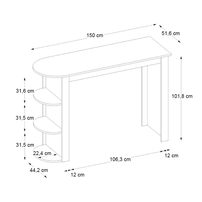 Vigne Megapap melamine bar table in sepet oak color 150x51.6x101.8cm.