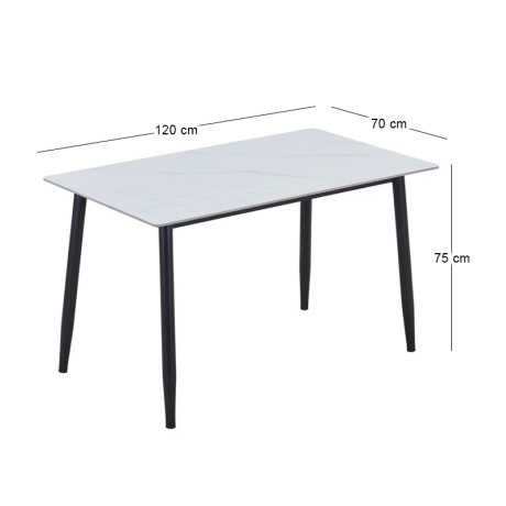 OSLO Dining Table 120x70cm Metal Black/Sintered Stone White Marble