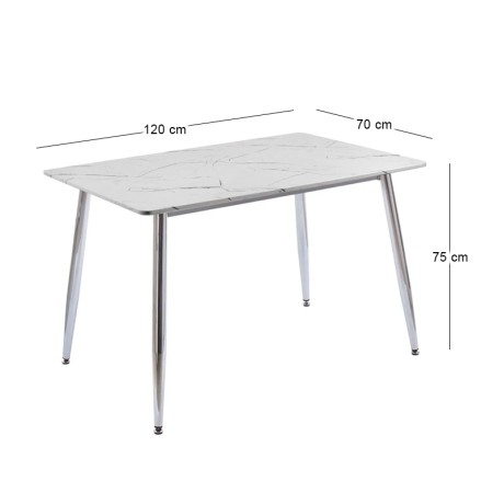OSLO Dining Table 120x70cm Chromed/Sintered Stone White Marble