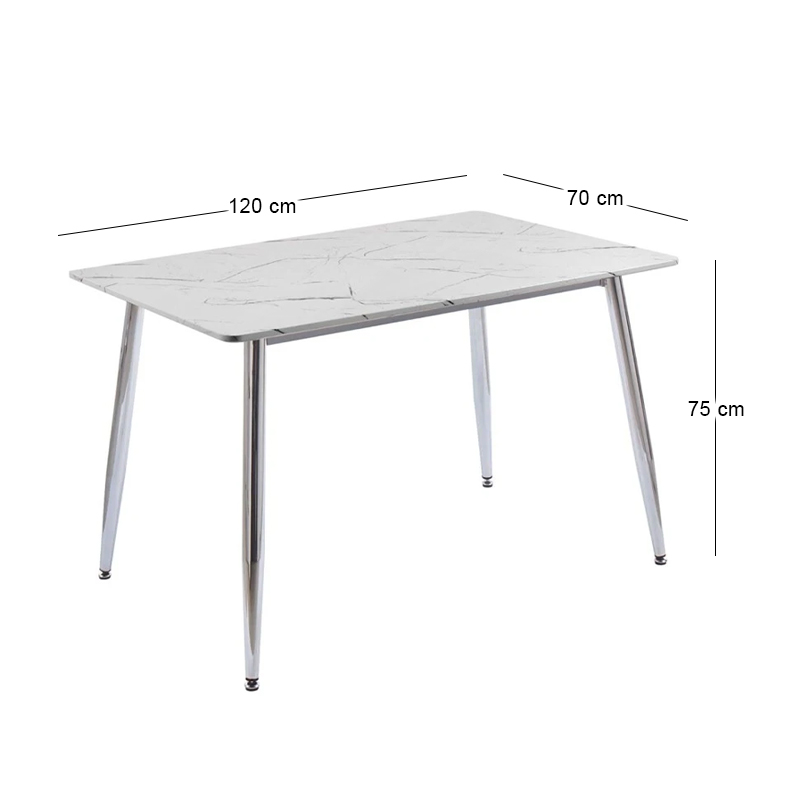 OSLO Dining Table 120x70cm Chromed/Sintered Stone White Marble