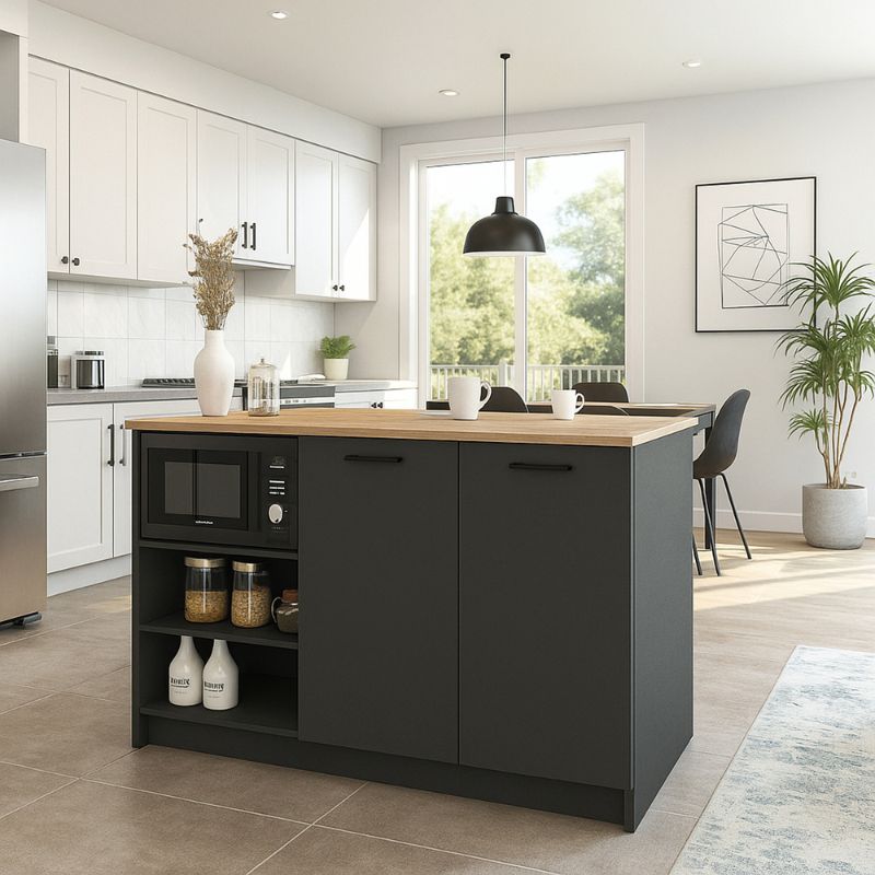 Peres Megapap melamine island kitchen cabinet in anthracite - sepet oak color 150x70x91.8cm.