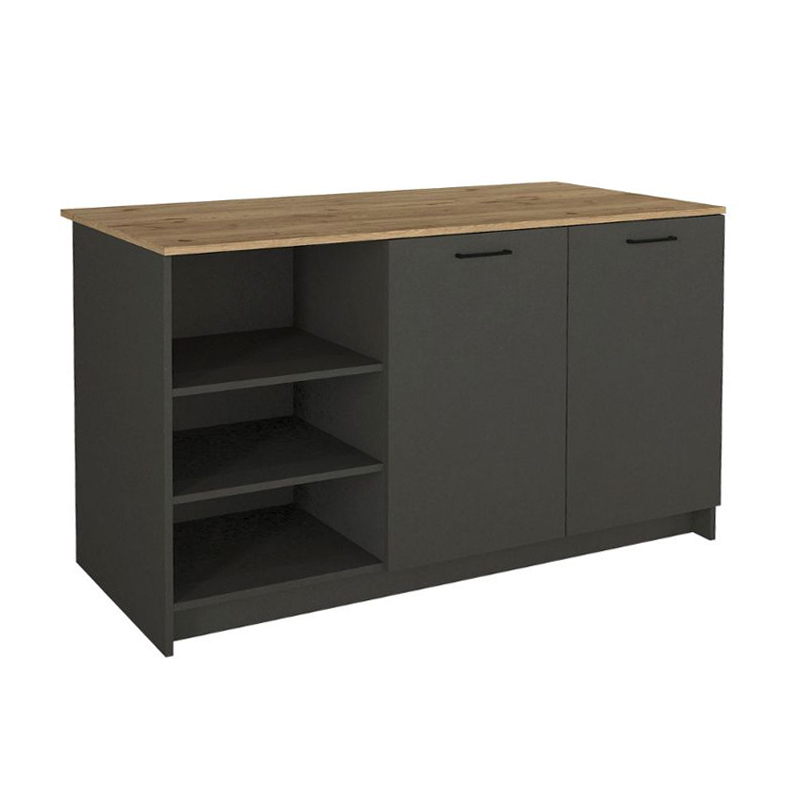Peres Megapap melamine island kitchen cabinet in anthracite - sepet oak color 150x70x91.8cm.