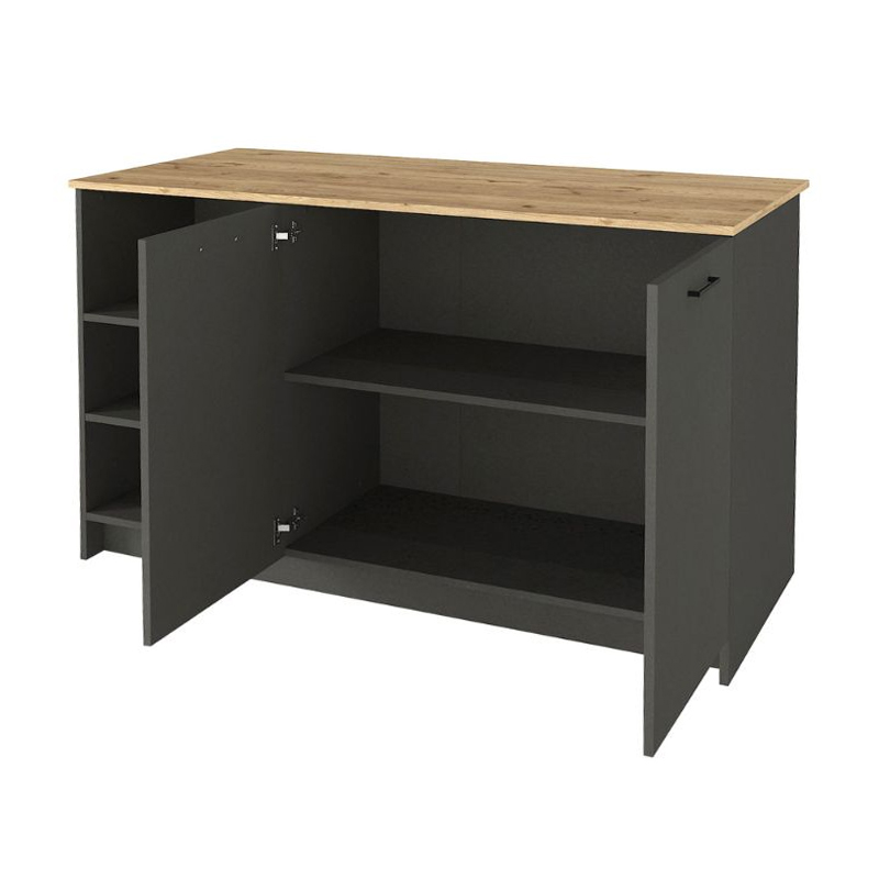 Peres Megapap melamine island kitchen cabinet in anthracite - sepet oak color 150x70x91.8cm.