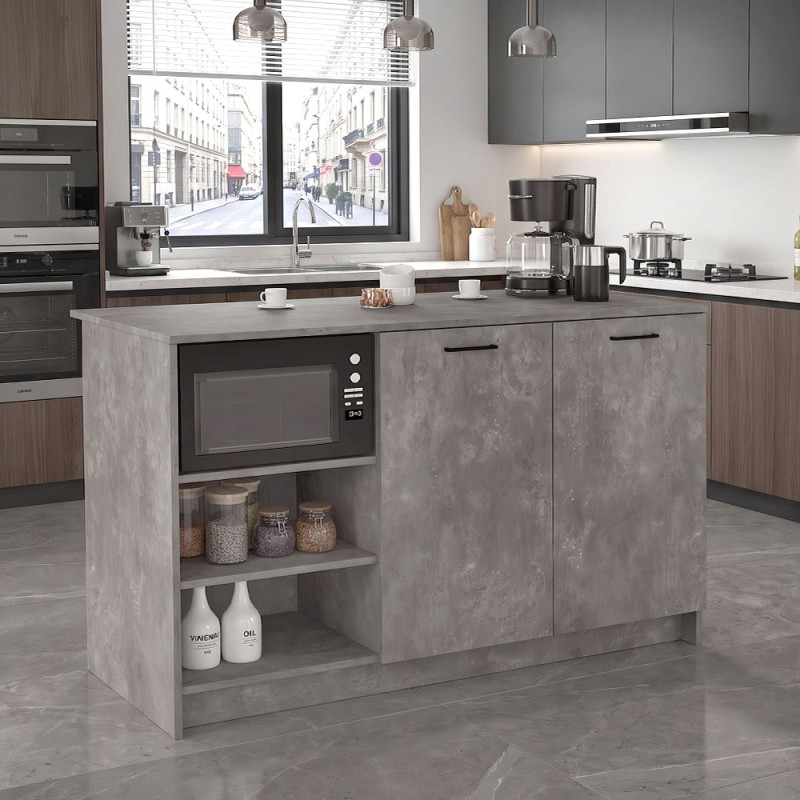 Peres Megapap melamine island kitchen cabinet in concrete grey color 150x70x91.8cm.
