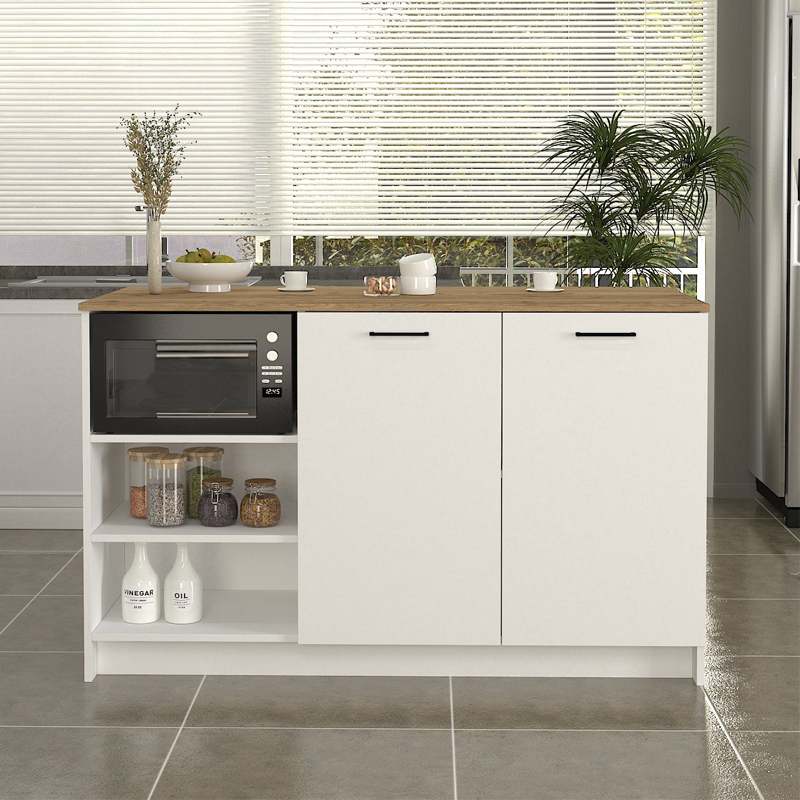 Peres Megapap melamine island kitchen cabinet in white - sepet oak color 150x70x91.8cm.