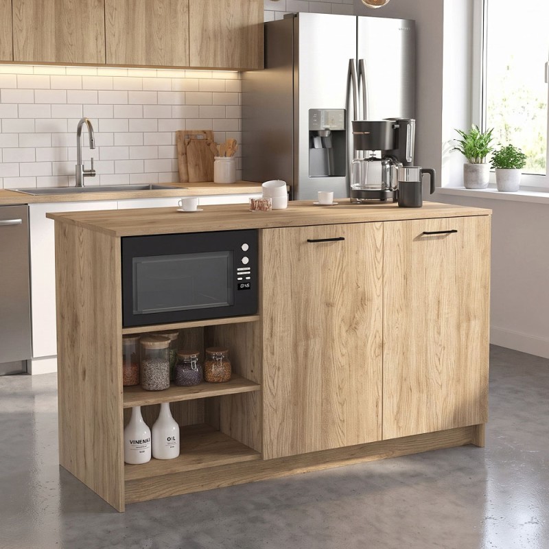 Peres Megapap melamine island kitchen cabinet in sepet oak color 150x70x91.8cm.