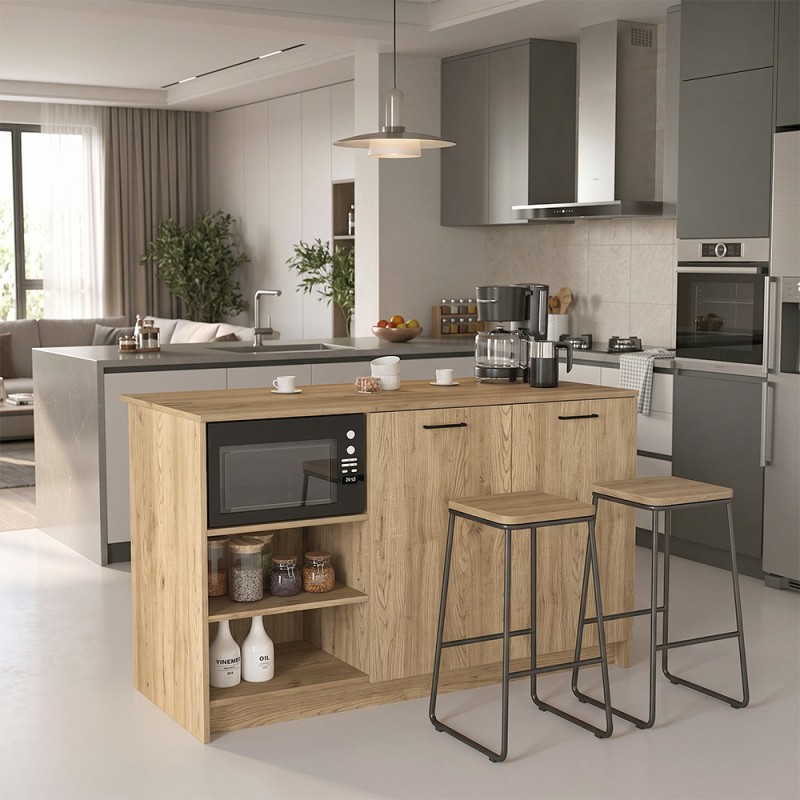 Peres Megapap melamine island kitchen cabinet in sepet oak color 150x70x91.8cm.