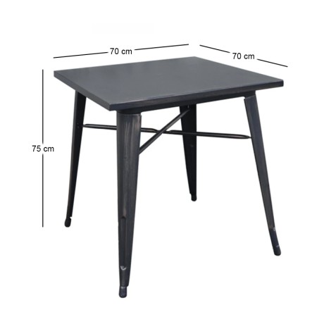 Relix table with metallic frame in antique black color 70x70x75cm.