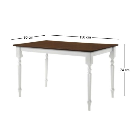 Saloon table with wooden frame in walnut / white color 150x90x74cm.